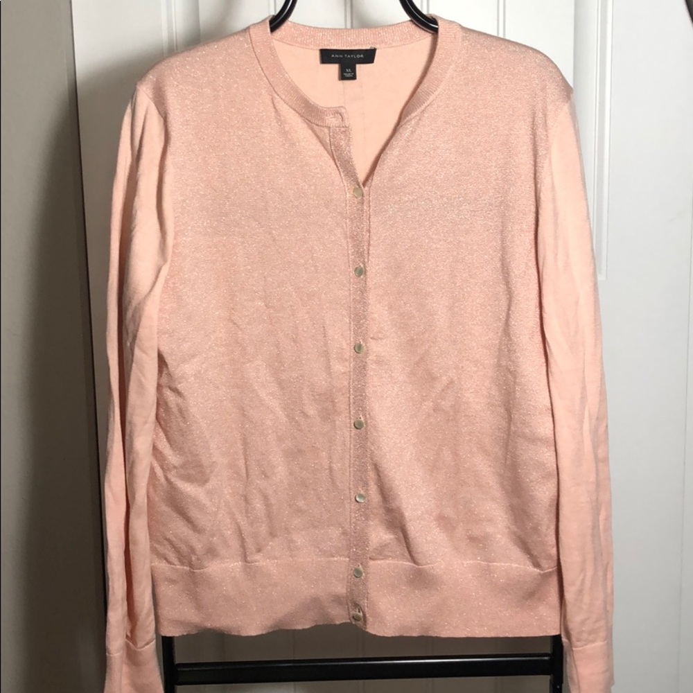 Ann Taylor button down cardigan pink shimmer